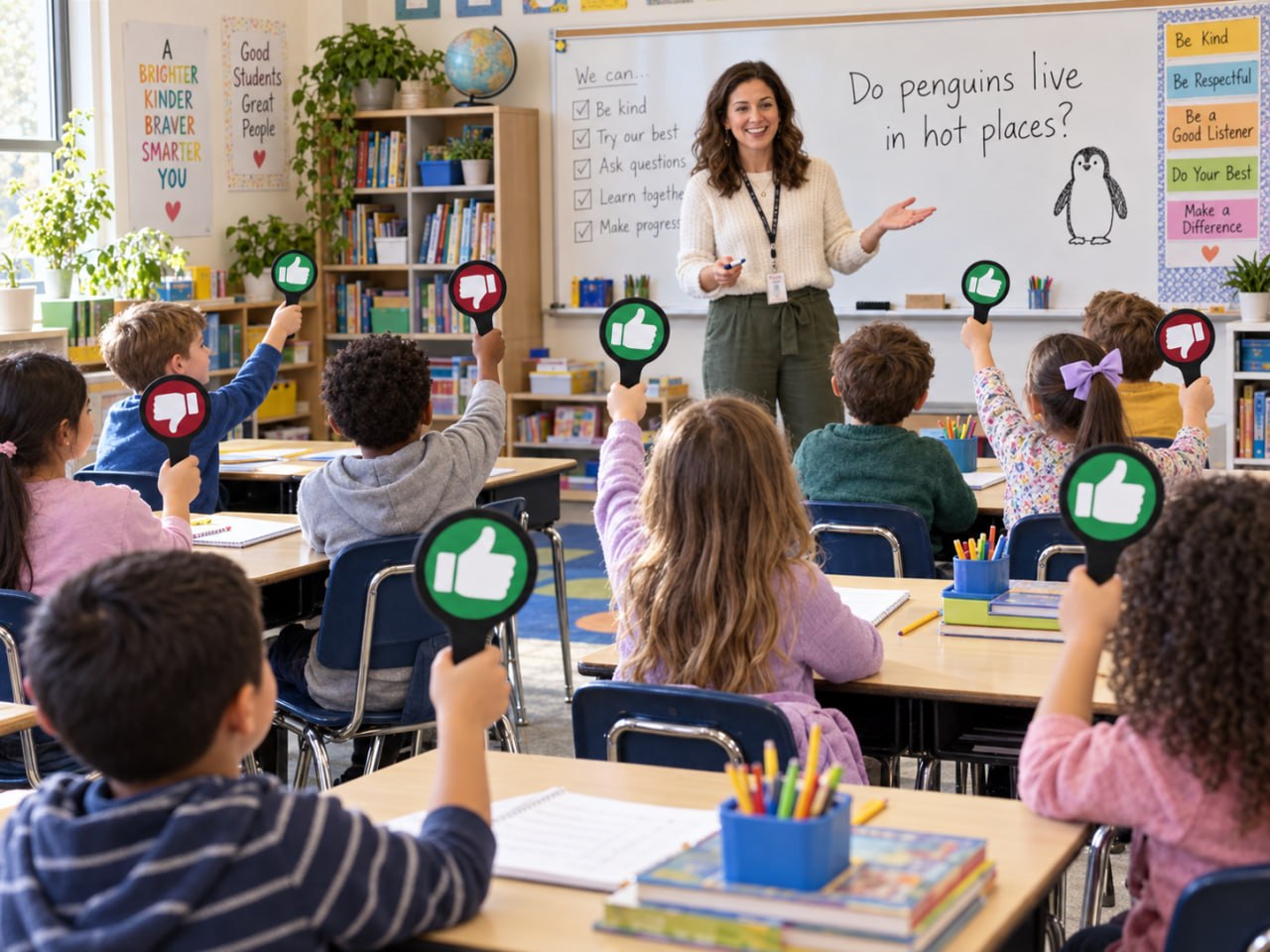 Thumbs Up and Thumbs Down Answer Paddles used in a classroom